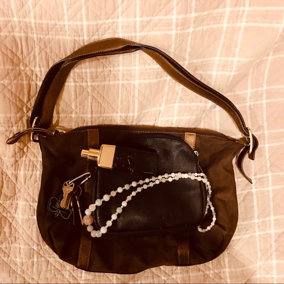 Cole Haan brown suede & golden brown leather hobo shoulder bag. Good used cdtn - Picture 5 of 10